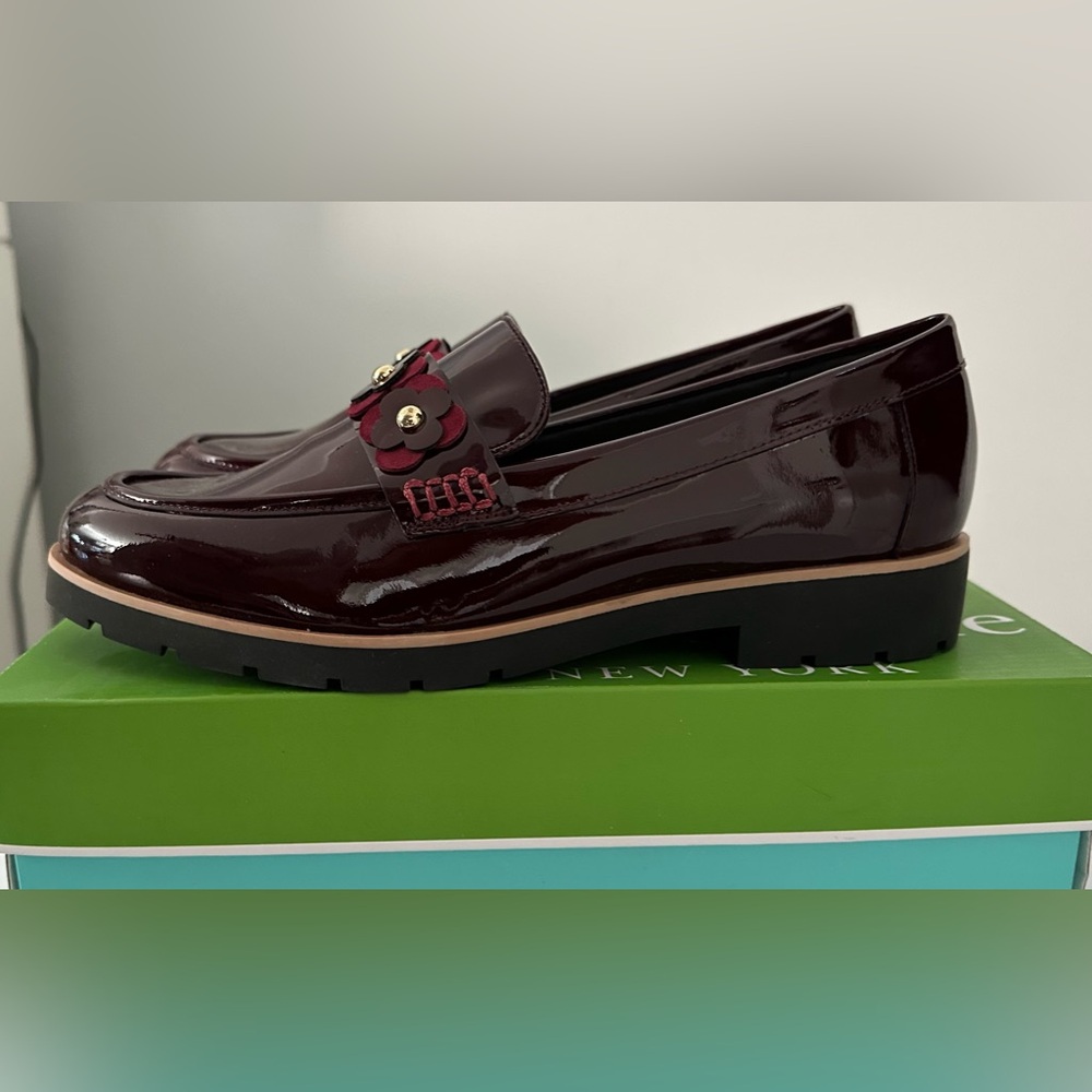 Kate spade patent leather loafers burgundy New with box Sz 9
